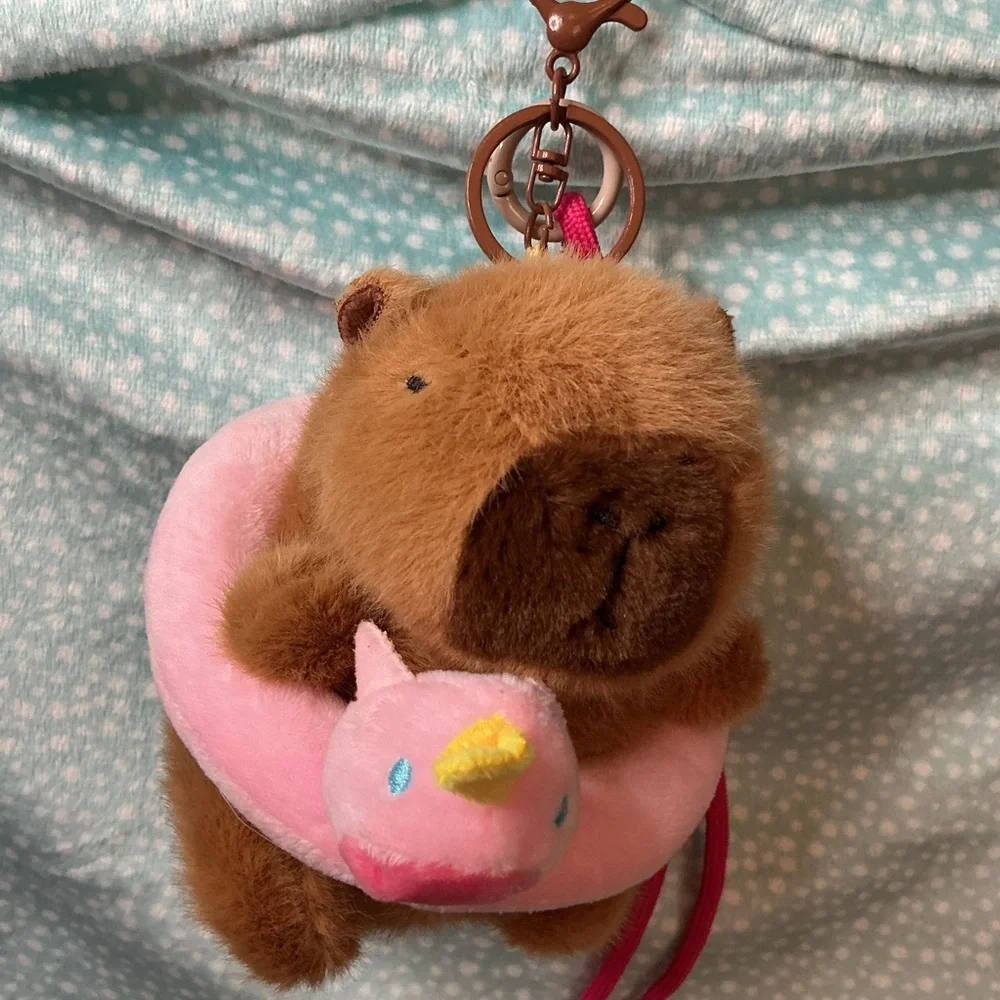 Capybara Bag Charm with Pink Floatie and Rope